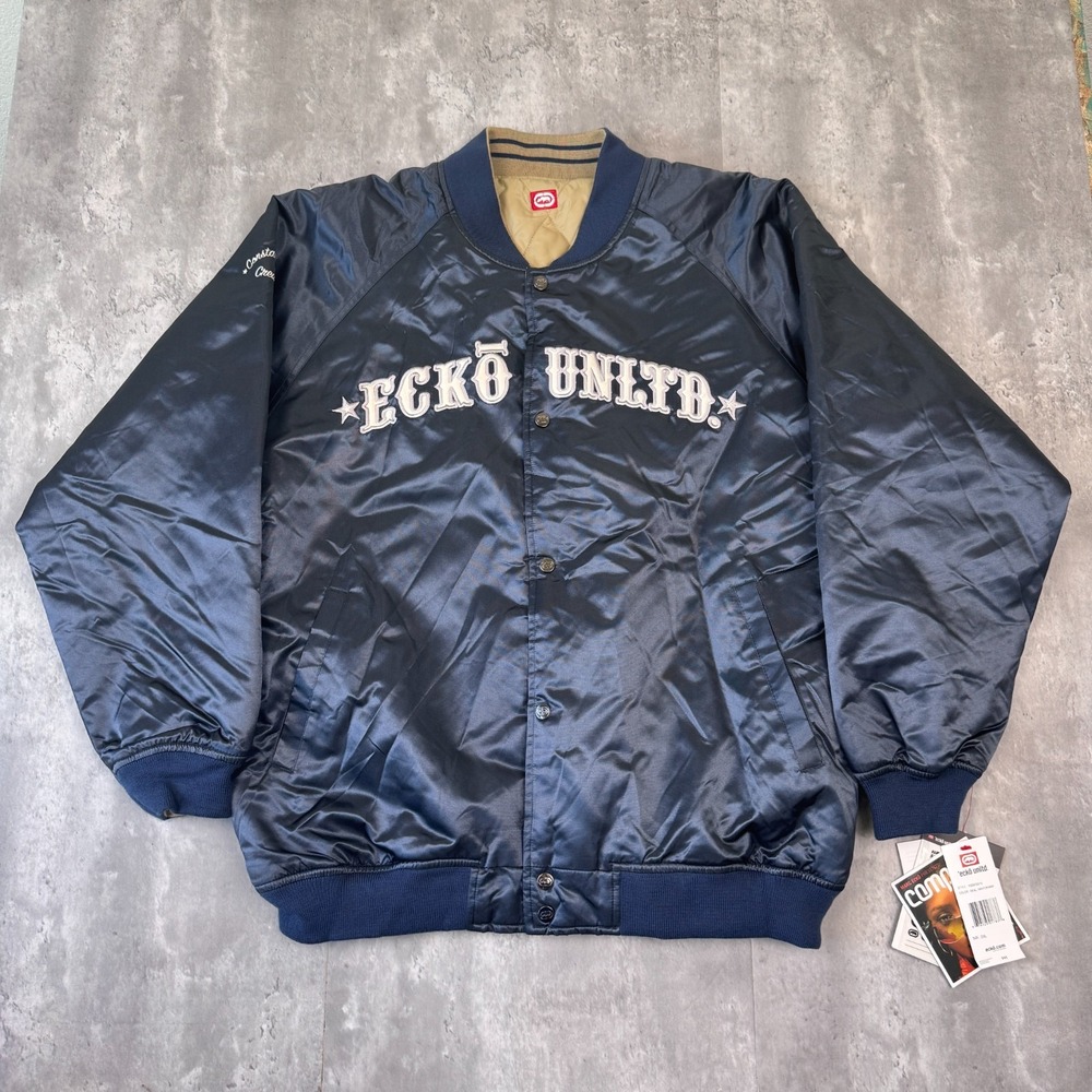 Vintage Ecko Unltd Satin Jacket Mens XXL Blue Rhino Streetwear Skater Y2K NWT